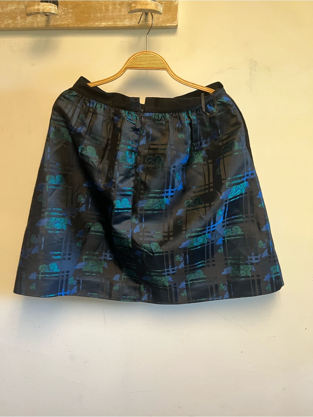 J. Crew Black Skater Skirt with Blue and Teal Metallic Print - Picture 3 of 3